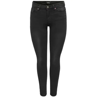 Only Damen Skinny Fit Jeans | Normal Waist Denim Stretch Hose | Bleached Used Design ONLWAUW, Farben:Schwarz, Größe:XL / 30L