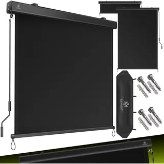 KESSER® Senkrechtmarkise Außenrollo Handkurbelmechanismus Balkonrollo Sonnen & Sichtschutz Beschattung Sonnenschutz Außen Rollo mit Kurbel Markisenkasten Balkon & Terrasse Inkl. Montageset & Abdeckung - Grau