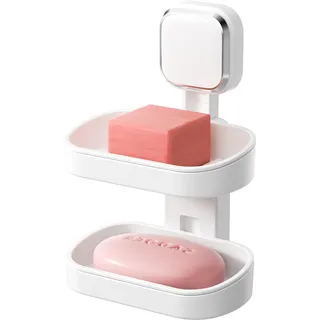 TAILI Seifenschale mit Ablauf für Badezimmer, MAX Halten 5 KG, Doppelter Seifenschalen ohne Bohren, Dusche Seifenhalter Wandmontage, Seifenhalter mit Saugnapf Platz, Schwammhalter, Plastik in Weiß