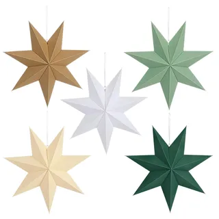 Lewondr Weihnachtsstern Beleuchtet 5 Stück,Papiersterne Weihnachten,LED Stern Fenster Aufhängen mit Fernbedienung ,Weihnachtsdeko Papierstern für Weihnachts Deko Innen 45 cm