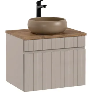 Waschtisch Unterschrank 60 cm Aufsatzwaschbecken rund IRAKLIO-56-CASHMERE Kaschmir Eiche Nb. B/H/T ca. 60,4/60,5/46 cm - Beige