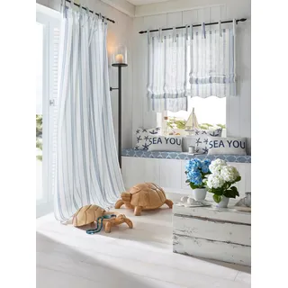 Gardine HEINE HOME Gr. 2, bunt (sanftes weiß, blau), B:140cm H:175cm, Polyester, Gardinen, Gardine