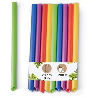 BIOZOYG Bubble Tea Strohhalme aus Plastik - 200 Stück, bunt, 20 cm Ø1,2 cm | Dicke, wiederverwendbare Plastikstrohhalme mit Spitze, 5 Farben - Ideal für Bubble Tea, Smoothies, Slush, Cocktails & mehr