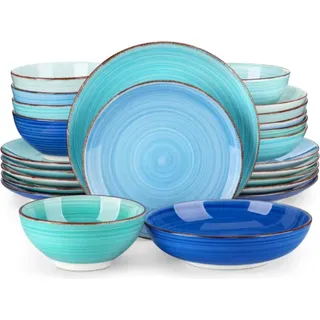 Royal Castella Tafelservice – 24-teilig – 8 Personen – Blau – Essteller – Tiefe Teller – Frühstücksteller – Küchenservice – Elegantes Design - Blau