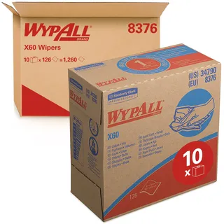 Kimberly Clark Professional WypAll Wischtücher, X60, Industrielle Reinigungstücher, Hydroknit-Technologie, 1-lagig, 1 Zupfboxen x 126 Tücher, weiß, 8376