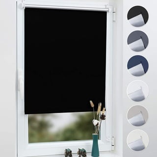 Grandekor Verdunkelungsrollo Klemmfix Thermorollo ohne Bohren 60x150cm (Stoffbreite 56cm) Schwarz für Fenster und Tür – Lichtundurchlässig Verdunklungsrollo Sonnenschutz Hitzeschutz mit OEKO-TEX