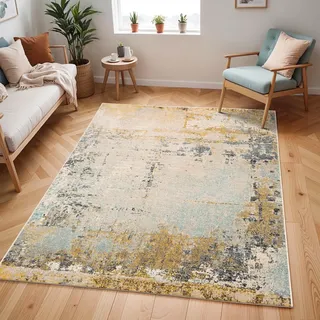 livabliss »SEATTLE« rechteckig 11 mm Höhe Modern Marmor Design, Wohnzimmerteppich, Schlafzimmer - Marmor e groß, weicher Kurzflor in Beige, Gelb, Grau