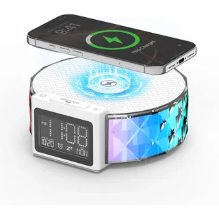 Smiling Shark Lichtwecker, WKL-02 Nachttischlampe Wecker Kabelloser Ladestation mit Touch Steuerung 3 Stufen und RGB-Modus LCD-Display Ladegerät Wecker Licht Nachttischlampen für Schlafzimmer Zuhause