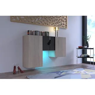 Furnitech K1 Modernes Wohnzimmer, Kommode, Schrank, Sideboard, Schlafzimmer, Esszimmer, Wohnzimmermöbel (LED blau, K1-18HGM-SB7)