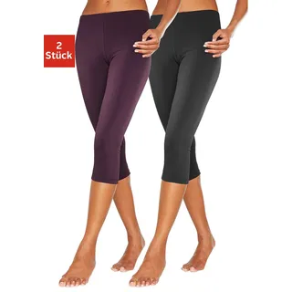 Caprileggings, Damen, Gr. 32/34, N-Gr, lila (1x beere, 1x schwarz), Single Jersey, Obermaterial: 95% Baumwolle, 5% Elasthan, VIVANCE ACTIVE BY LASCANA, unifarben, Basic, eng 3/4-Länge, Hosen Caprileggings, mit Gummibund, Loungewear, Topseller