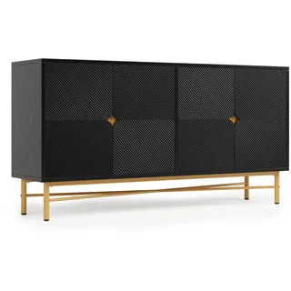 Urban Meuble Sideboard mit 2 Türen & 3 Schubladen, Schwarz & Holzoptik, 120 x 40 x 80 cm , Holzwerkstoff, Metall , Rechteckig , 160x82x40 cm , Kleinmöbel, Kommoden, Sideboards