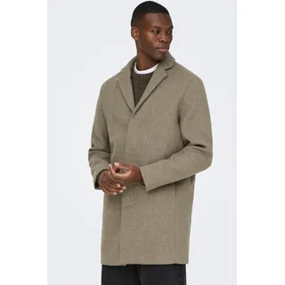 Kurzmantel ONLY & SONS "ONSARON WOOL COAT OTW", Herren, Gr. XL, greige, Web, Obermaterial: 50% Polyester, 40% Wolle, 5% Polyacryl, 5% Viskose, unifarben, V-Ausschnitt, Mäntel Kurzmantel