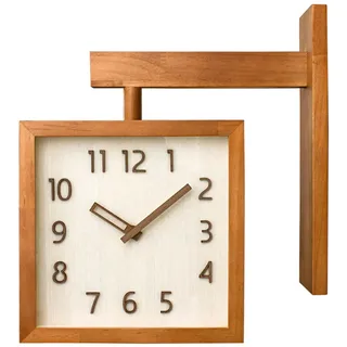 NOENNULL Wanduhr, Geräuschlos, für Wohnzimmer, Einfache Quadratische Doppelseitige Uhr, Dekorative Eckuhr aus Holz, Vintage-Look, Uhr für Schlafzimmer, Küche, Wohnzimmer, Haushalt (Dunkle
