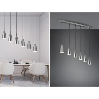 Pendelleuchte FARIN Silber 6 Flammig Metall Lampenschirme Ø8cm, 90cm breit