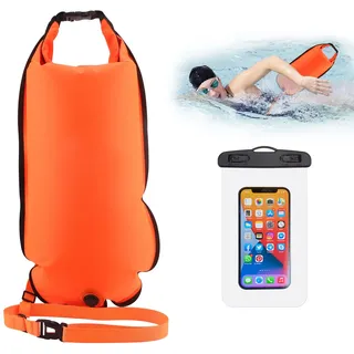 Schwimmboje, 20L Trockensack, Zwei Kammern, Aufblasbare Schwimmhilfe mit Wasserdichter Handytasche, für Erwachsene, Freiwasserschwimmen, Triathlon, Schnorcheln, Ausbildung, Zubehör, Swim Bubble
