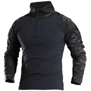 Czen Herren Taktisches Hemd Military Combat Shirts 1/4 Reißverschluss Langarm T-Shirt Outdoor Tarnhemden für Airsoft Paintball Wandern