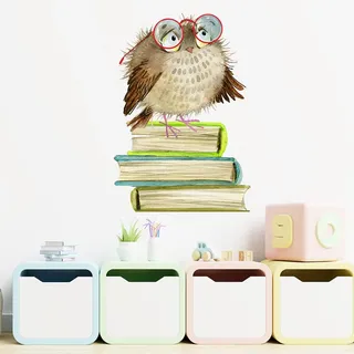 HGDESIGN® Wandtattoo Wandaufkleber Eule auf Bücher Buch Kinderzimmer Babyzimmer Arbeitszimmer Wohnzimmer Schlafzimmer Kind Baby Junge Mädchen Wandsticker Selbstklebend Wanddeko (F)