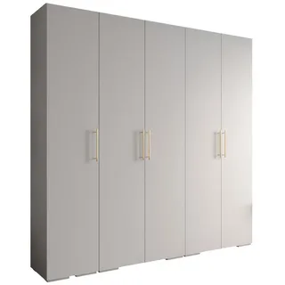 Abiks Möbel Drehtürenschrank 236.7/250/47 5-türig , Weiß, Goldfarben , Holz , Nachbildung , 250x236.7x47 cm , Schlafzimmer, Kleiderschränke, Drehtürenschränke