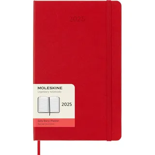 Moleskine 12 Monate Tageskalender 2025, Large/A5, 1 Tag = 1 Seite, Fester Einband, Scharlachrot