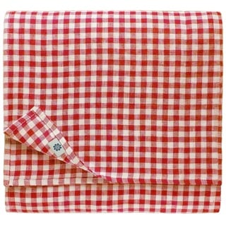 Linen & Cotton Tischdecke Tischtuch Tischwäsche Kariert im Landhausstil Estella -100% Leinen, Weiß Weiss Rot (100 x 140 cm) Festliche Rechteckige Frühling/Home Küche Restaurant Cafe Hotel Gastronomie