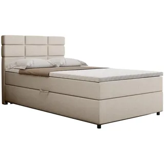 Homesy Boxspringbett 120x200, mit Bettkasten, beige matratze und Topper, Einzelbett, Reve Panda Möbel - Beige