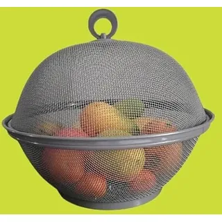 QWXOSR Obstschale Metall mit Fliegenschutz - dekorativer Obstkorb Vintage - Abgerundetes-Design Durchbrochener Aufbewahrung für Gemüse Obst Brot- Skandinavische Deko Korb 27x24cm (grau)