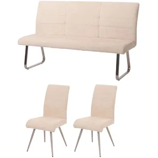 Mendler Esszimmer-Set HWC-G55, 2er-Set Stuhl + Sitzbank 160cm, Edelstahl gebürstet Stoff/Textil Chenille ~ c