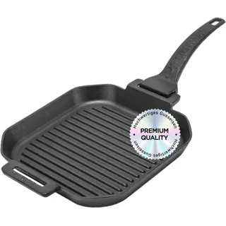 Steakchamp Grillpfanne: Ofenfeste Pfanne aus Gusseisen, für Grill und Herd (inkl. Induktionsherd), als Servier- und Bratpfanne geeignet