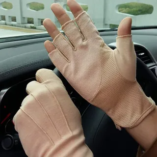 Handschuhe Fingerlos Fitness Halbfinger Baumwolle Fahrradhandschuhe Anti-Rutsch, Anti-UV Schutz, Atmungsaktiv Sporthandschuhe Traininghandschuhe Gloves für Fahren Golf Outdoor Motorrad (Khaki)