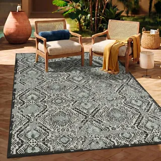 VIMODA Teppich In- & Outdoor Wetterfest – Balkon Terrasse Garten, Wohnzimmer & Küche -Waschbar,Size:140x200 cm;Farbe:Grün1