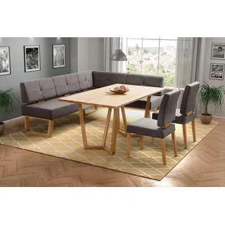 OTTO home "Ponza Eckbank Küchenbank", Set, 4 Stk. tlg. Sitzgruppe Esszimmer Stühle Tisch und Bank bequem gepolstert, braun, eiche geölt),