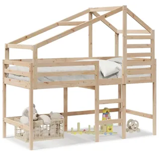 vidaXL Hochbett mit Leiter und Dach 90 x 200 cm Kiefer massiv beige