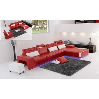 aea Ledersofa mit USB,Wohnlandschaft Ecksofa Eck Garnitur Design Modern Sofa F3011C - Rot