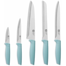 Richardson Sheffield Messer Set Sphere | 5-teilig Messerset Küche | Blau-Grüne Kunststoff-Griffe | Fleischmesser, Gemüsemesser, Universalmesser, Kochmesser und Brotmesser