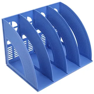 SAYEEC Schreibtisch-Organizer, Zeitschriften-Halter, für Dokumente, stabil, aus Kunststoff, 4 Fächer, Magazin-Halter, Schrank, zur Aufbewahrung und Präsentation, Organizer-Box, Blau