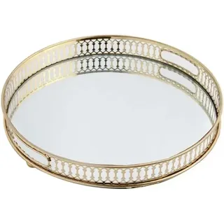 Aufbewahrungstablett - Rundes Serviertablett - Metall und Glas - Für den Tisch - 32 x 4 cm - Gold