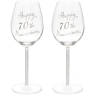 Maturi Weingläser-Set zum 70. Hochzeitstag, Platin, mit silberfarbenem Diamantstiel, 400 ml
