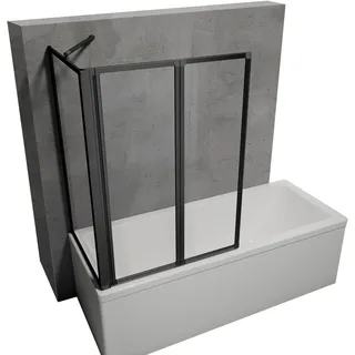 Schulte Duschabtrennung für Badewanne Smart, 2-teilig mit Seitenwand, Profilfarbe: Schwarz , 3 mm Sicherheitglas (ESG) Klar hell, Faltwand: 89 x 121 cm, Seitenwand geeignet für eine 68 - 71 cm Wanne - Schwarz