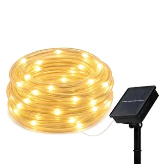 BXROIU Solar Lichtschlauch 10 m, 100 LEDs, 8 Modes Lichterkette Außen | 100 warmweiße LEDs mit sanftem Licht – ideal für Garten, Balkon, Terrasse, Zaun, Party und Weihnachten Deko