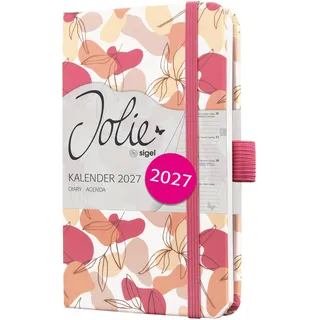 SIGEL 7J358 Wochenkalender 2027 ca. A6, rosa Hardcover, Gummiband, Stiftschlaufe, Einstecktasche, 174 Seiten, vegan, aus nachhaltigem Papier, Terminplaner Taschenkalender Jolie