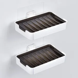 YOHOM 2 Stück Selbstklebend Seifenschalen Für Dusche Ohne Bohren Seifenhalter Zum Kleben Wandmontage Badezimmer Hängend Seifenablage Mit Abtropfschale