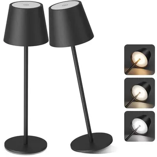 Aipsun 2 PCS Dimmbare LED akku Tischleuchte, 6000mAh, Tischlampe Kabellos, Warmweiß(2700k-6000k), IP54, Outdoor Tischlampe für Restaurant, Schlafzimmer, Bar(schwarz)