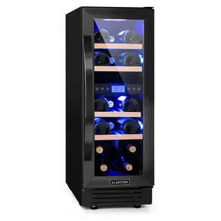 Klarstein Weinkühlschrank 2 Zonen, 53L Getränkekühlschrank, Kleiner Einbau-Weinschrank Schmal, Wein-Kühlschrank mit Glastür, Indoor/Outdoor Flaschenkühlschrank, Wine Fridge für 17 Flaschen - Schwarz