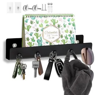 Echehi Schlüsselhalter aus Metall mit 5 Haken und Ablage, 3-Wege-Montage, Platzsparendes Design für Zuhause und Büro. Schwarz