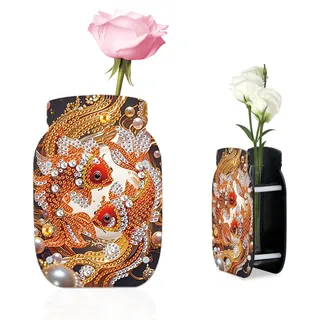 JICFDAO DIY Crystal Art Blumenvase 15x10cm Diamond Painting Vase aus Acryl 5D Diamant Malerei Einzelstielvasen mit Reagenzgläser Knospenvase Geschenke Heimdekor für Wohnzimmer Büro Tafelaufsätze Fisch