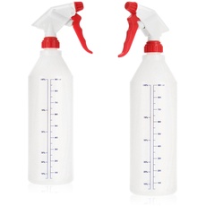 com-four® 2x Sprühflasche mit Skala - Wasser-Pumpsprüher mit 28/400 Gewinde für Haushalt, Garten, Werkstatt, Auto - Zerstäuberflasche 900 ml mit verstellbarer Düse (weiß/rot)