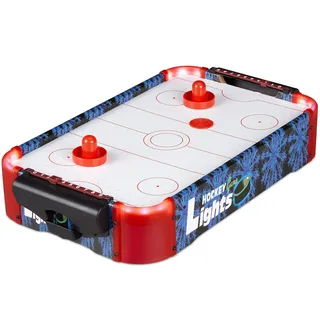 Relaxdays 10024098 Airhockey Tischspiel, Profi Lufthockey mit LED-Beleuchtung, mit Gebläse, inklusive Zubehör, Tischhockey, bunt