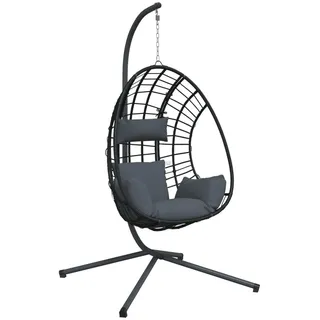 vidaXL Hängesessel Ei-Design mit Ständer Anthrazit Rattan und Stahl - Grau