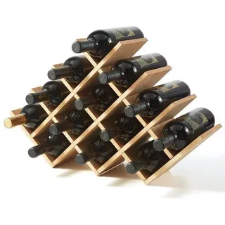 KIRIGEN Weinregal aus Holz für 13 Flaschen, 4-stöckiges Weinregal aus Holz, stehendes Weinregal, Flaschenhalter und Gläserregal für den Schrank. Naturfarbe.