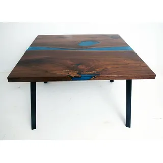 Couchtisch River Table Echtes Holz Flusstisch Massiv Epoxidharz Tische 90x90 - Braun, Blau